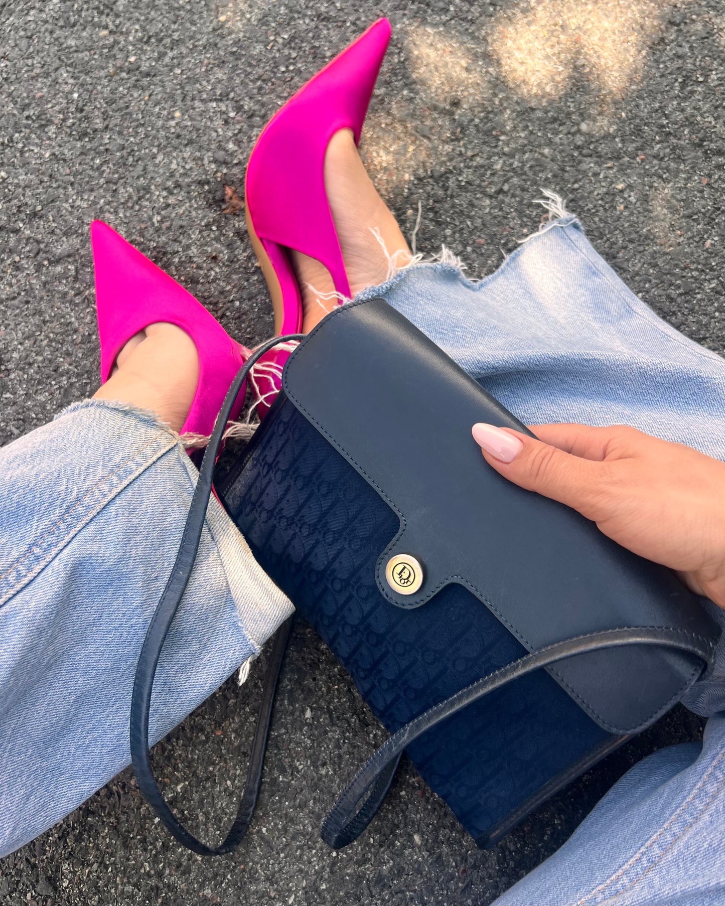 Splendida Borsa Vintage Christian Dior "Oblique" – Navy & Leather