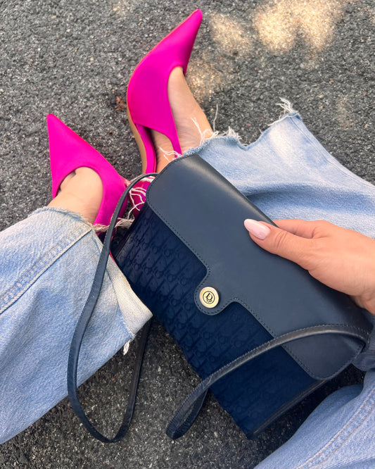 Splendida Borsa Vintage Christian Dior "Oblique" – Navy & Leather