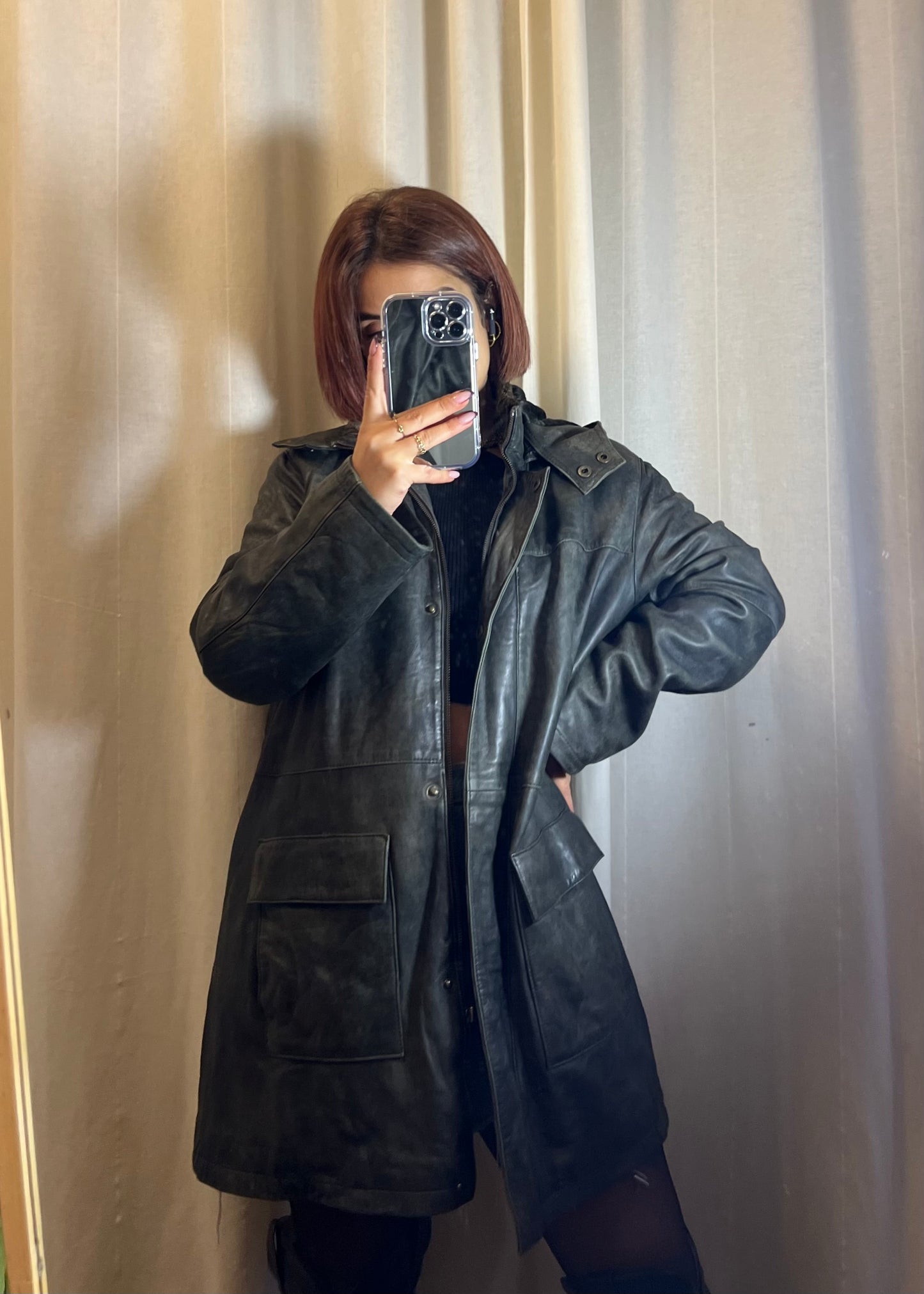 Giacca in pelle verde bottiglia