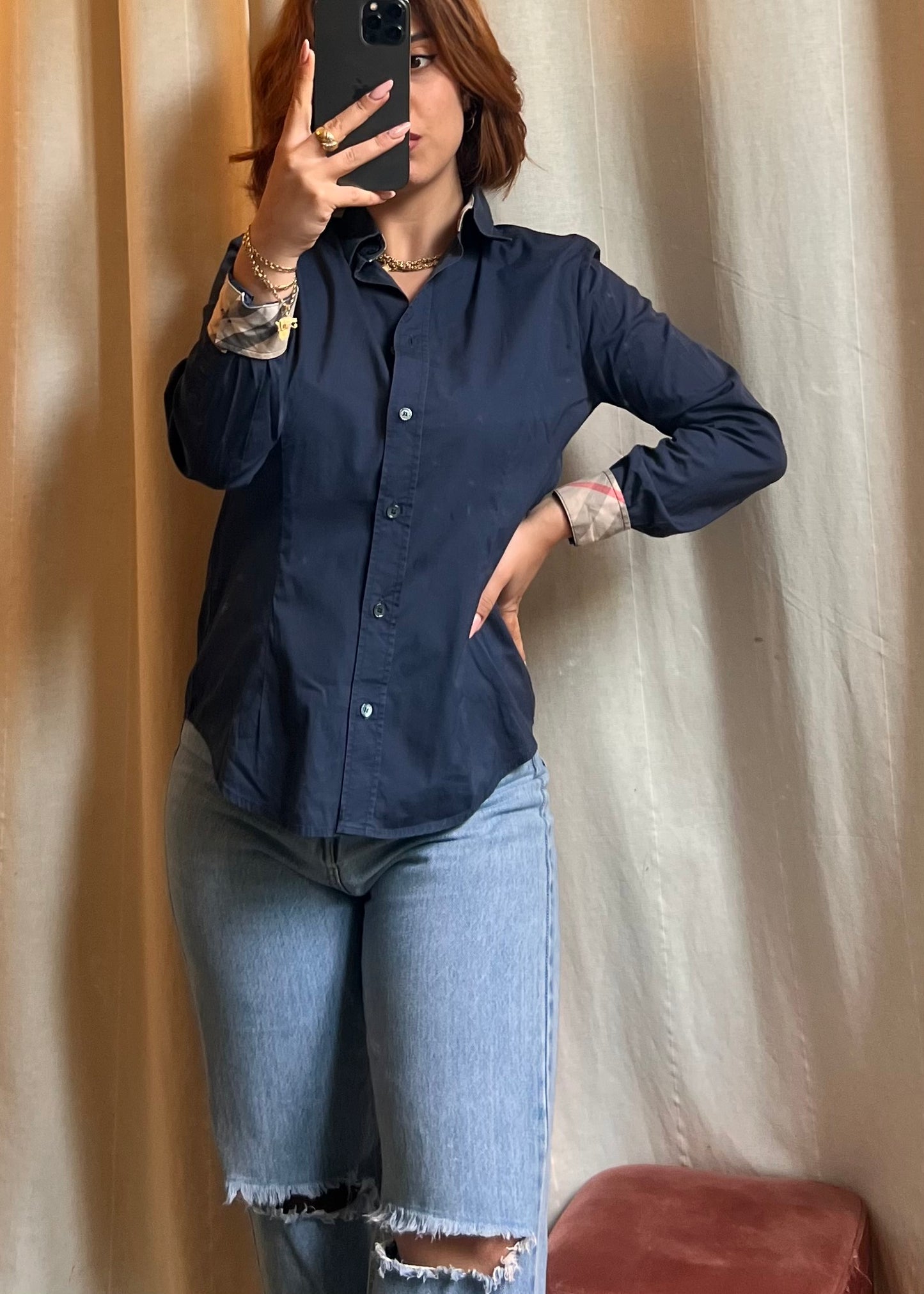 Camicia Burberry London - Blu Navy con Dettagli Nova Check