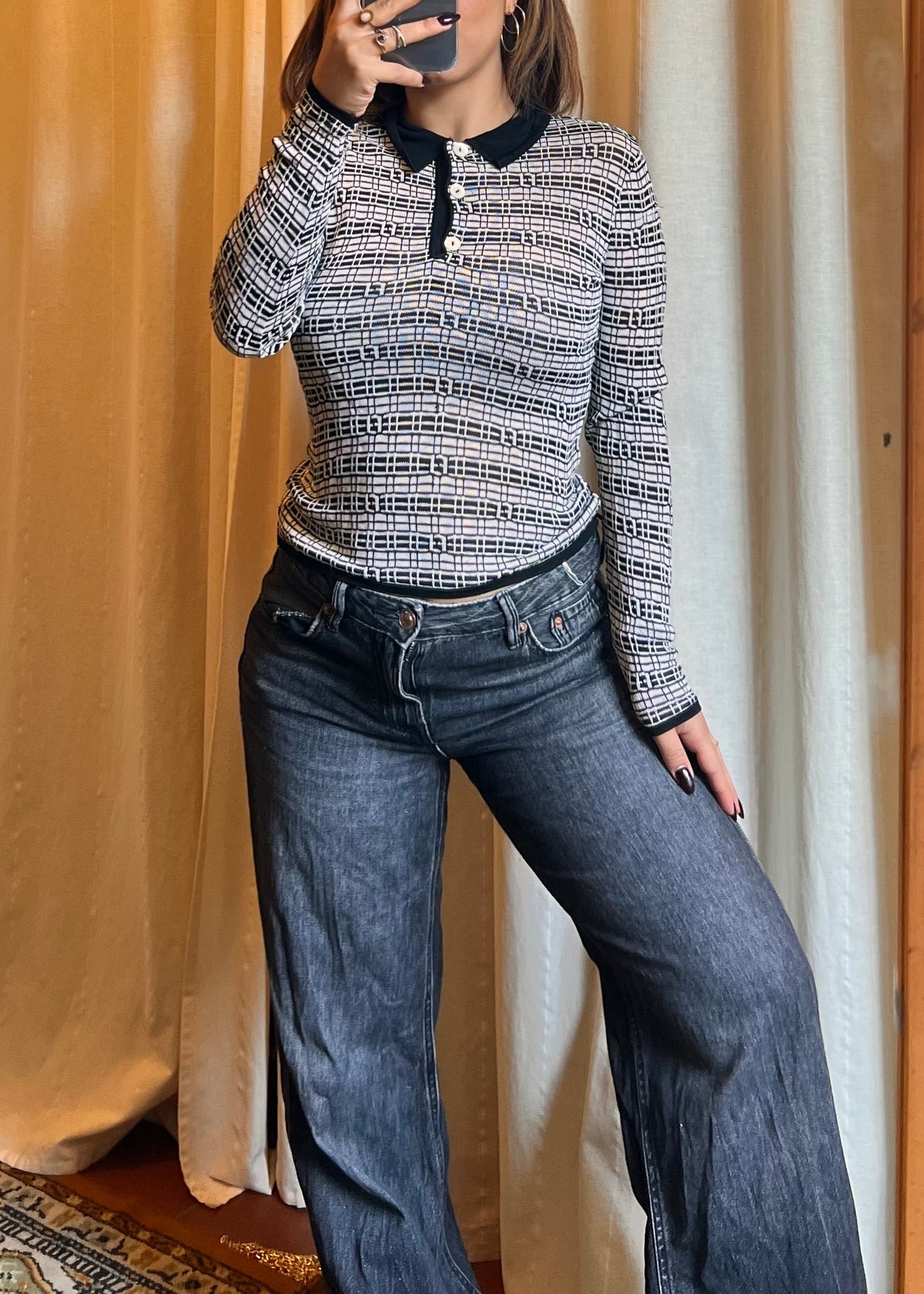 Maglia Polo Fendi Vintage in Viscosa a Maniche Lunghe – Made in Italy