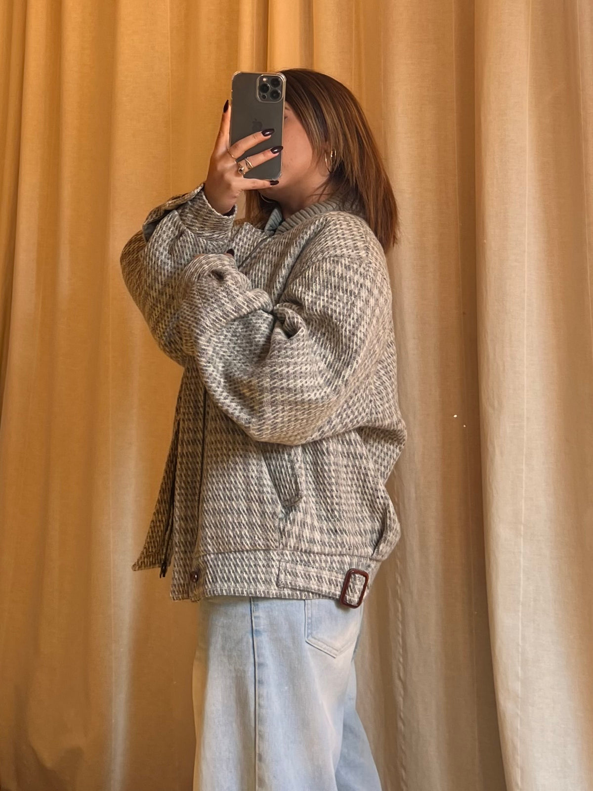 Bomber Valentino in 100% Lana – Pattern Spinato Beige/Grigio
