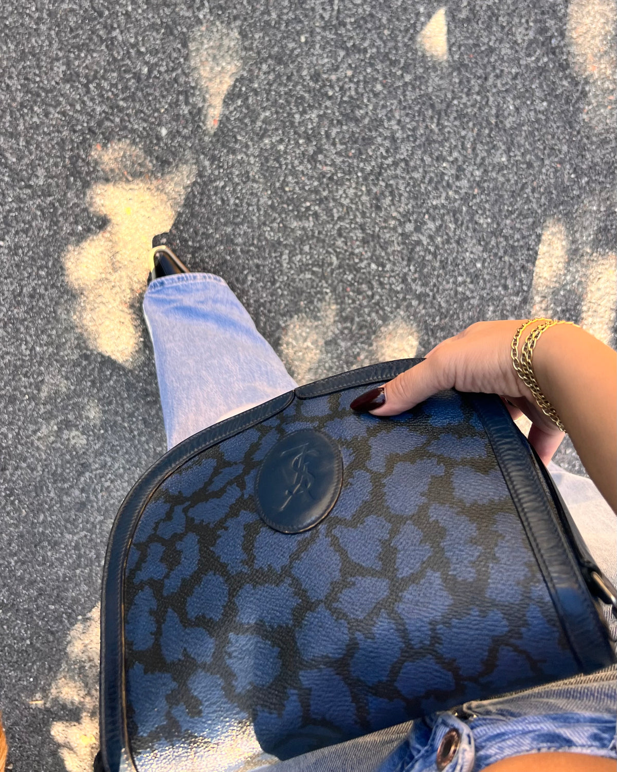 Borsa a Tracolla Vintage Yves Saint Laurent – Pattern Giraffa Blu e Nero