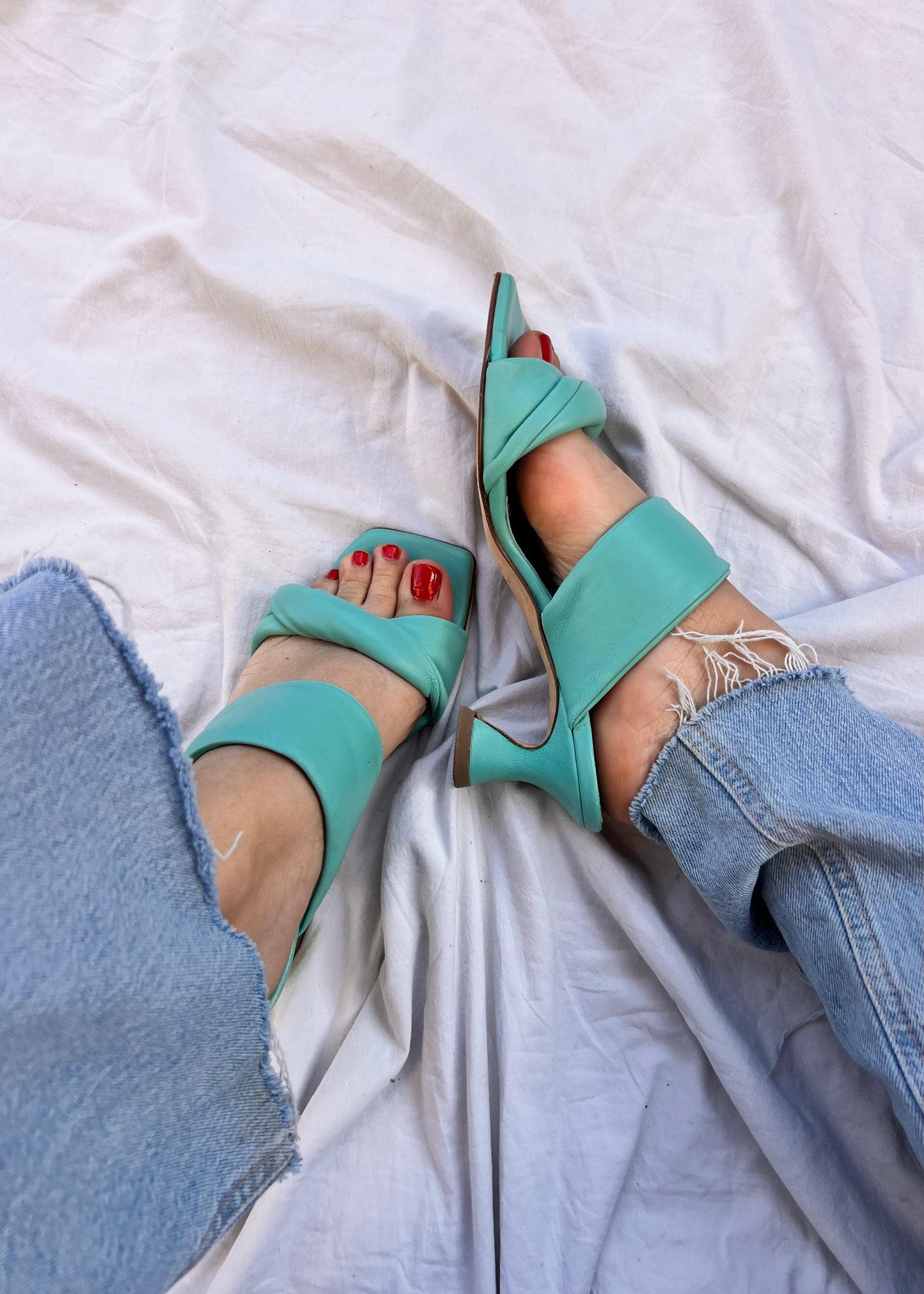 Sandali Mules FUCSIA in Pelle Turchese/Acqua – Made in Italy