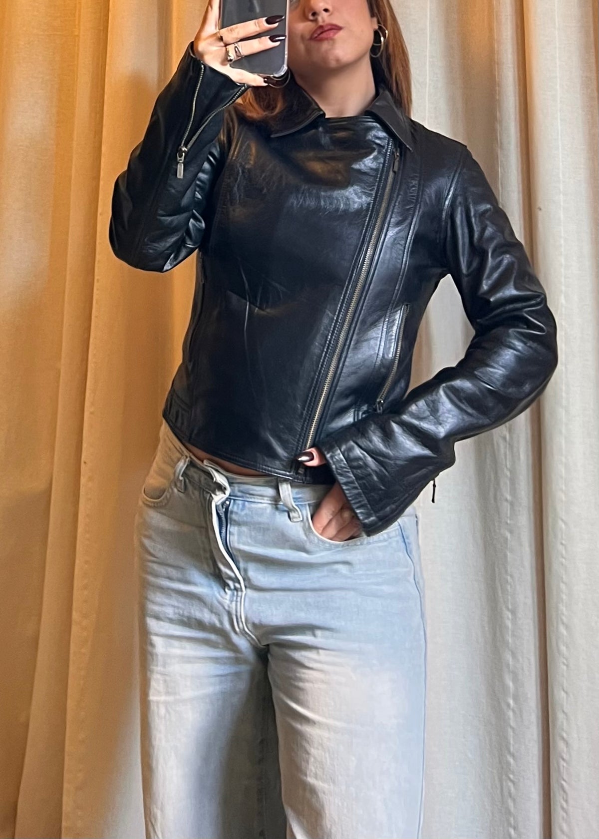 Giacca / Biker in Vera Pelle Nera – Taglia S (Donna)