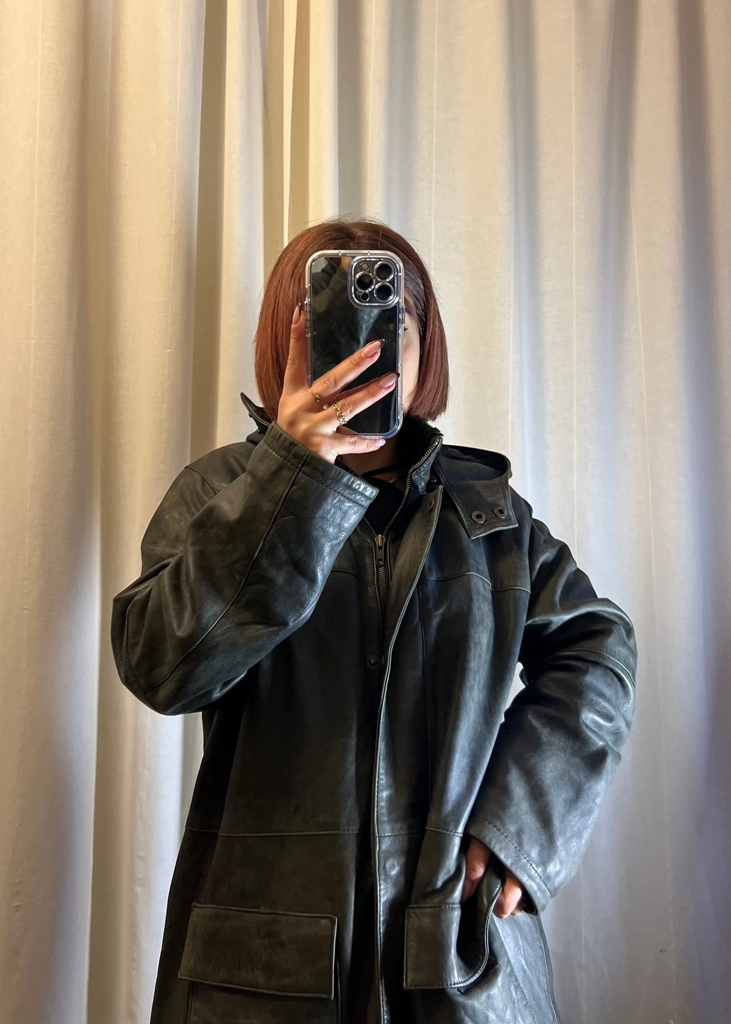 Giacca in pelle verde bottiglia