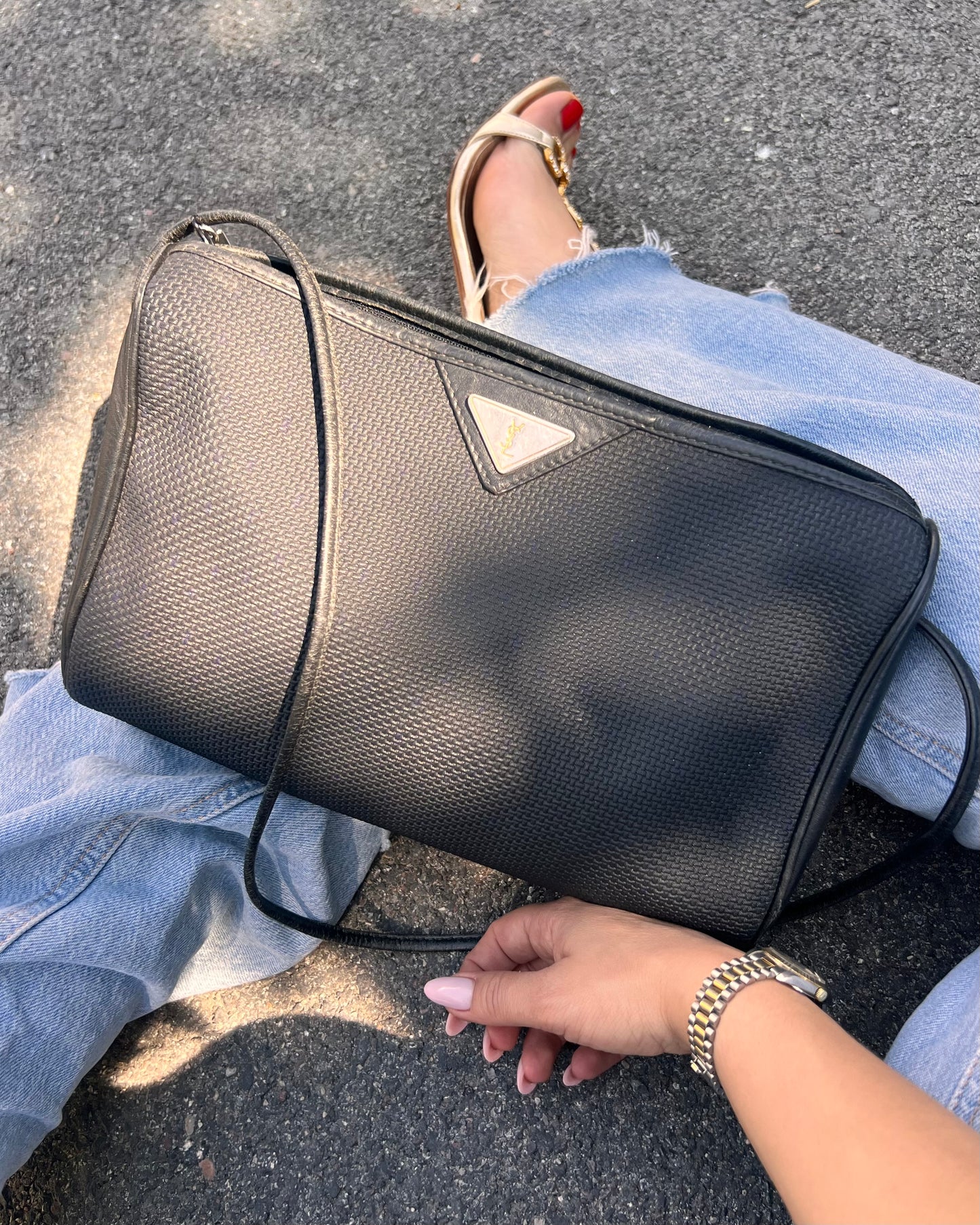 Borsa a spalla Yves Saint Laurent Vintage - Tessuto Testurizzato Nero