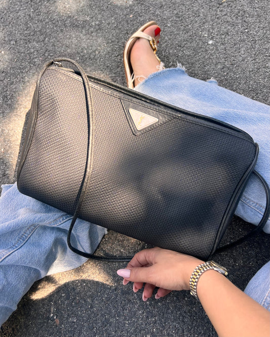 Borsa a spalla Yves Saint Laurent Vintage - Tessuto Testurizzato Nero