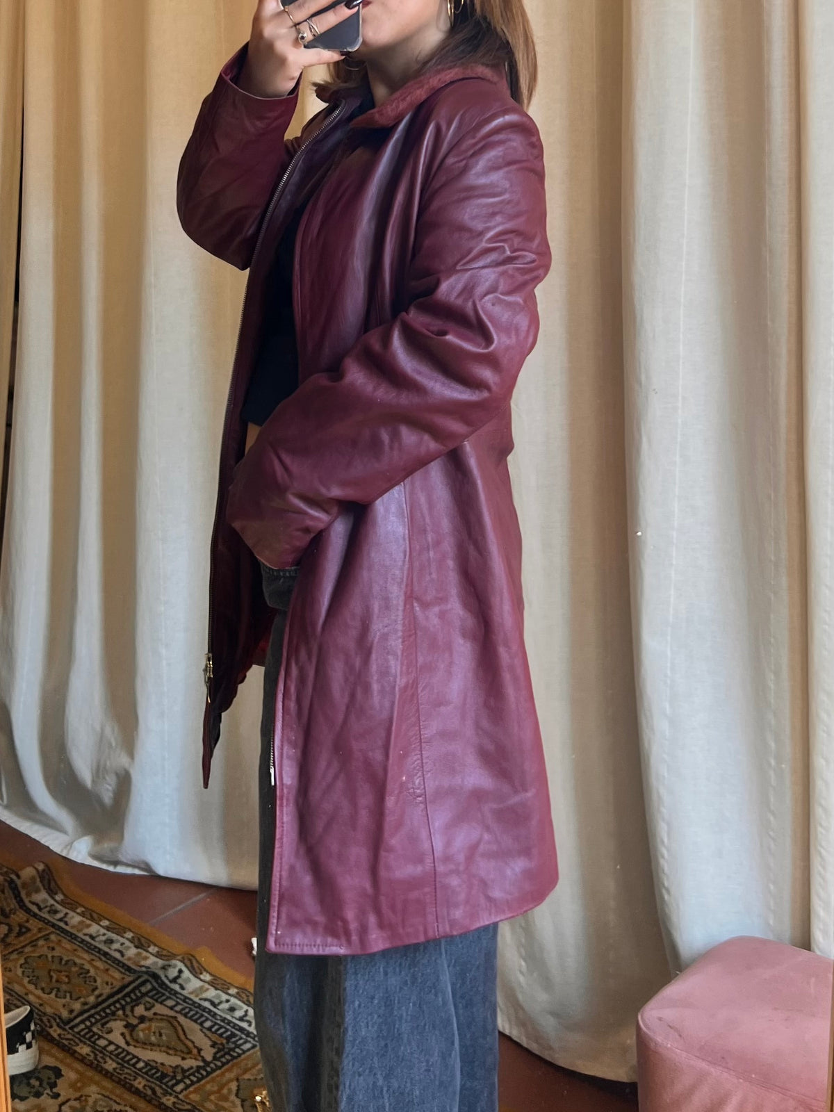 Cappotto di Vera Pelle Borgogna