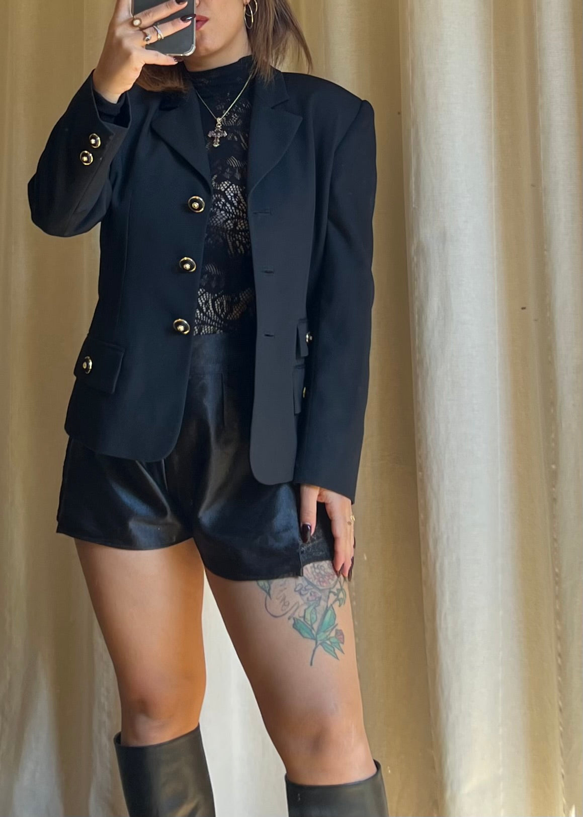 Blazer SportMax Nero con Bottoni Gioiello Gold & Black