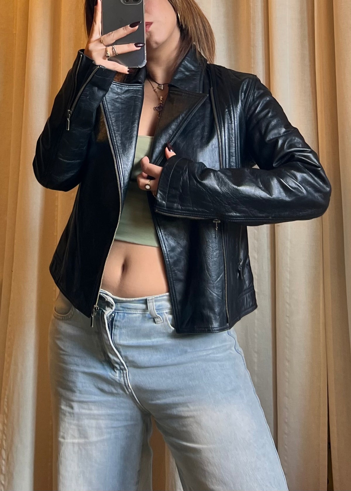 Giacca / Biker in Vera Pelle Nera – Taglia S (Donna)