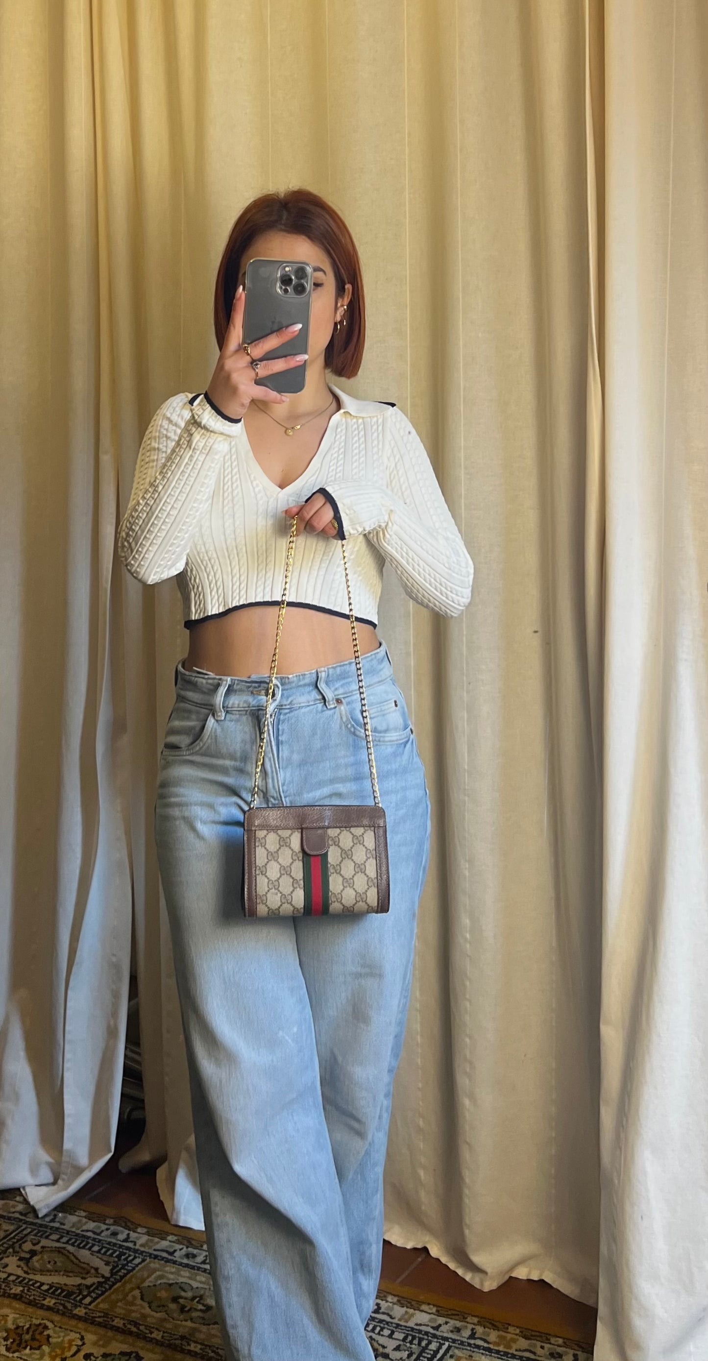 Gucci – Camera Bag Vintage in Tela GG Supreme e Pelle con Chain Custom Gold