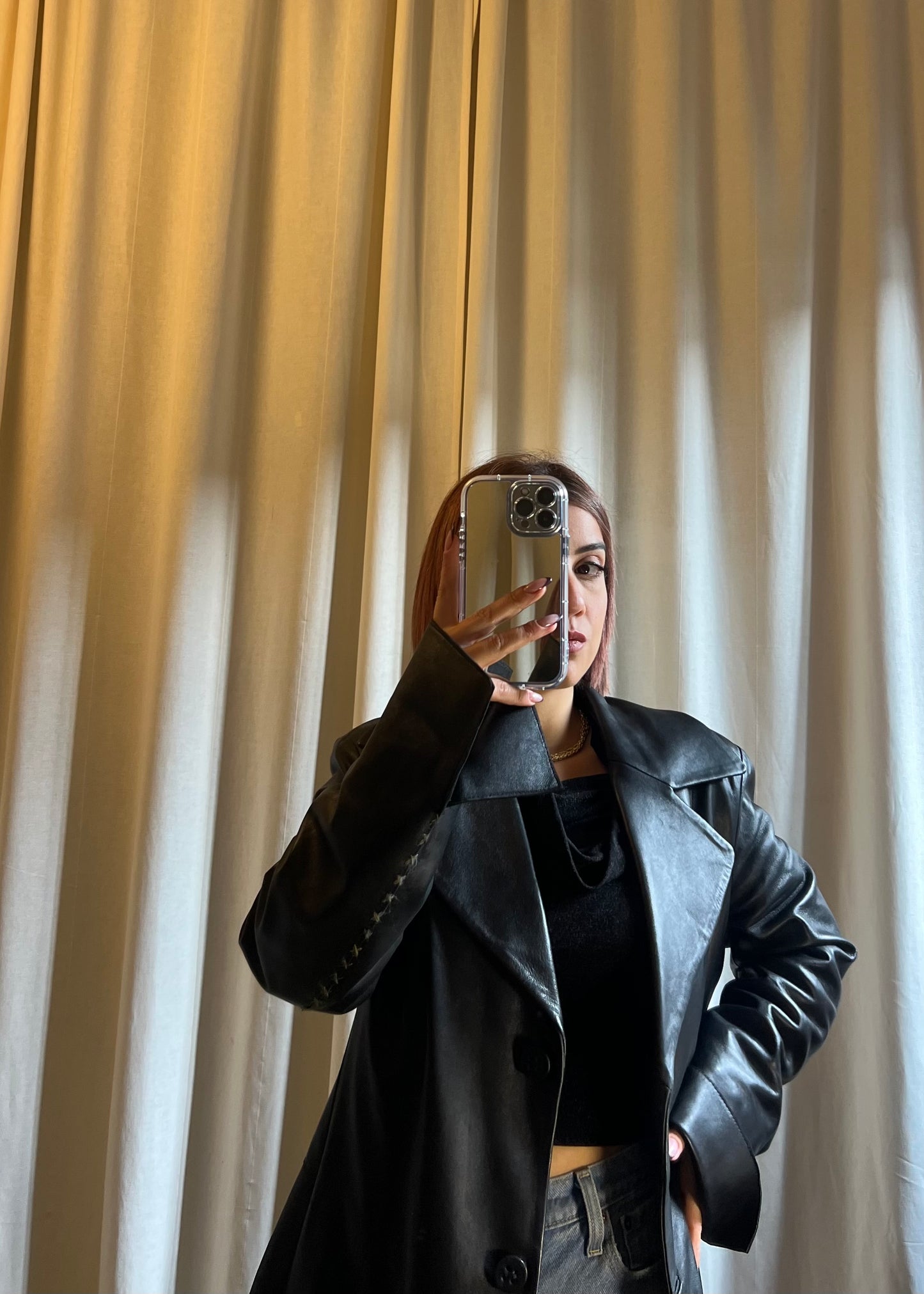 Giacca lunga in pelle