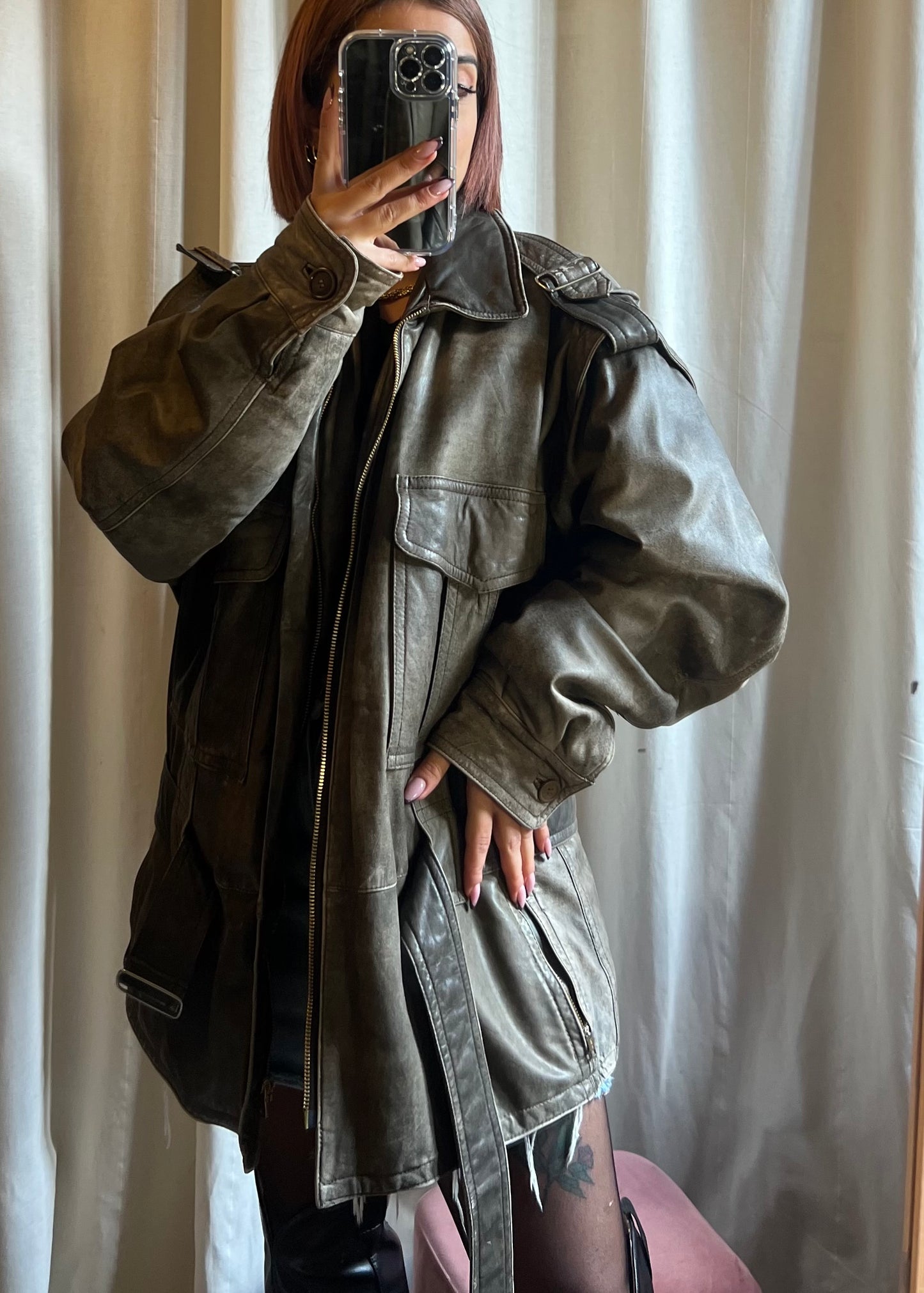 Giacca over in pelle