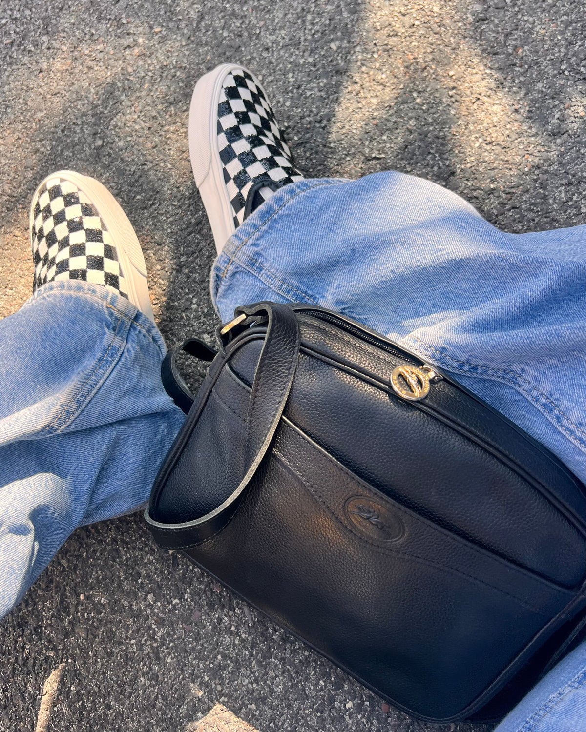 Borsa a Tracolla Vintage Longchamp in Pelle Granata – Nera