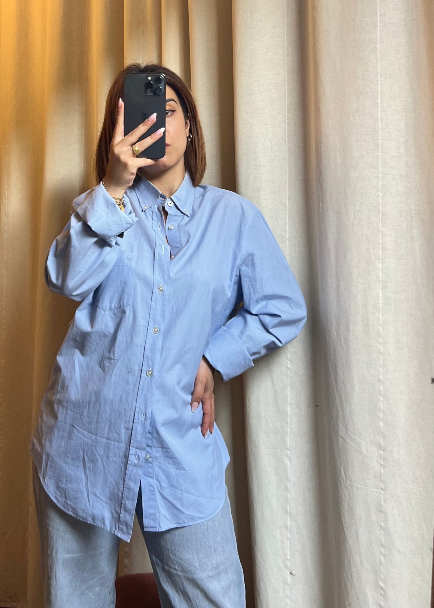 Camicia Azzurra Burberry Brit con Dettagli Check