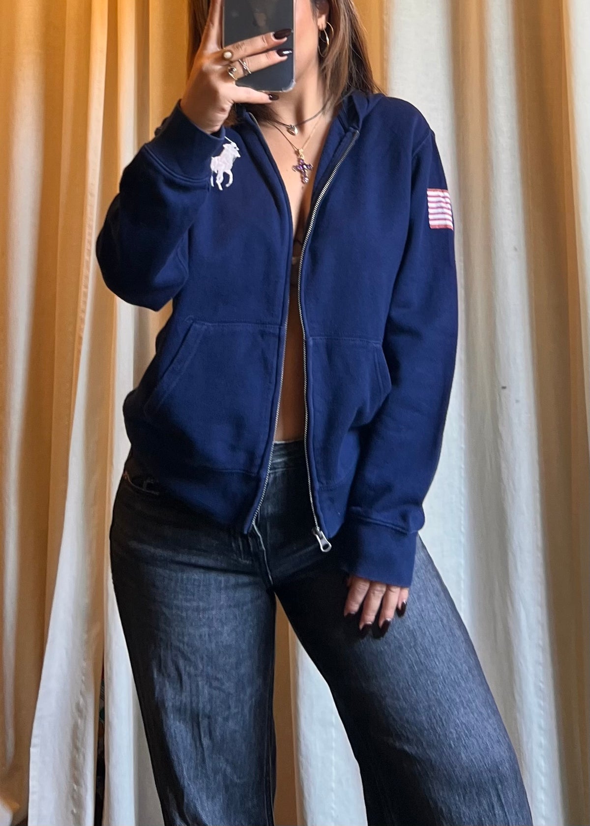 Felpa con Cappuccio Polo Ralph Lauren Blu Navy con Zip e Grafiche