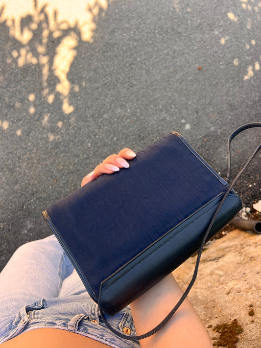 Splendida Borsa Vintage Christian Dior "Oblique" – Navy & Leather