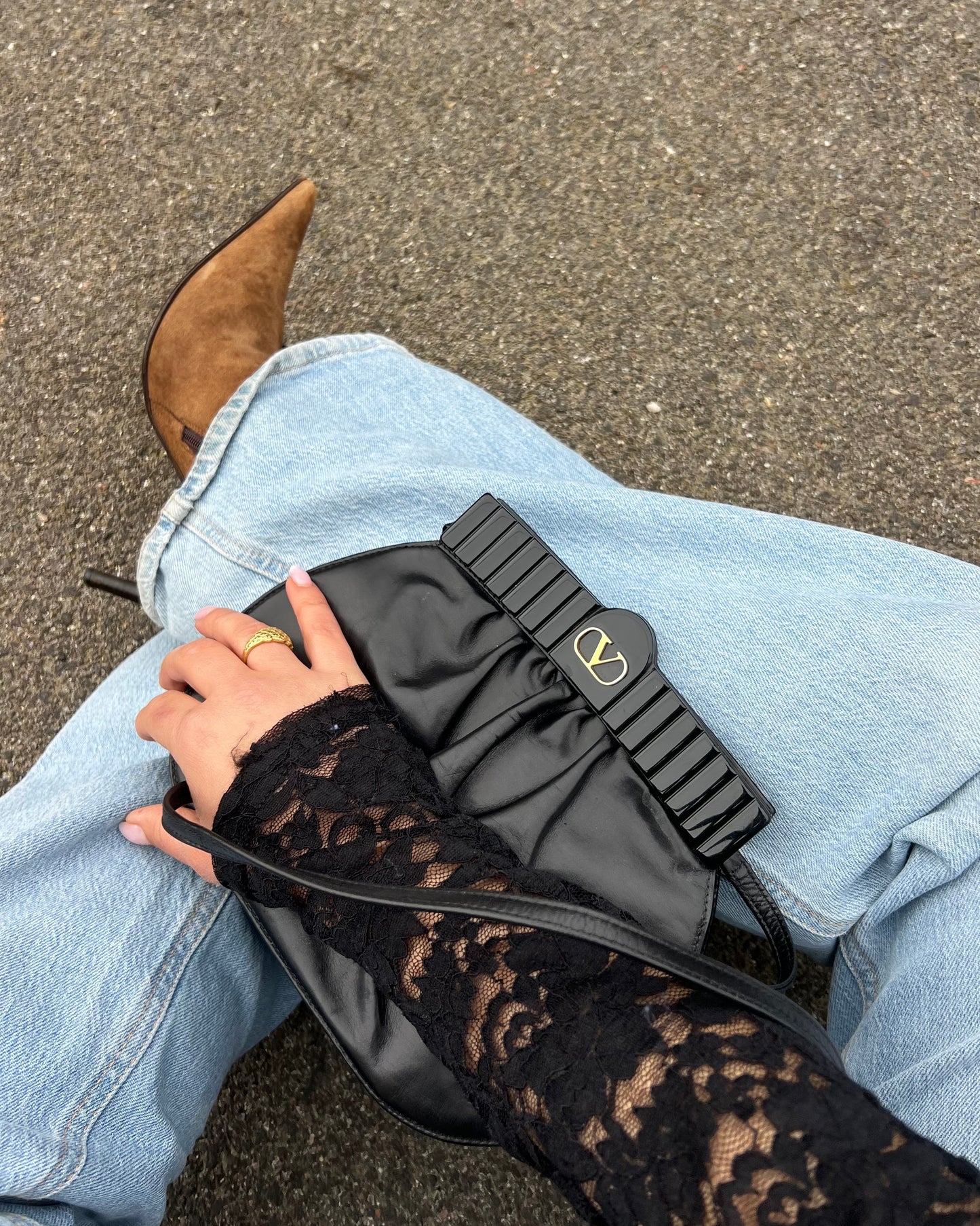 Valentino Garavani – Borsa Vintage a clutch/ Tracolla in Pelle Plissé