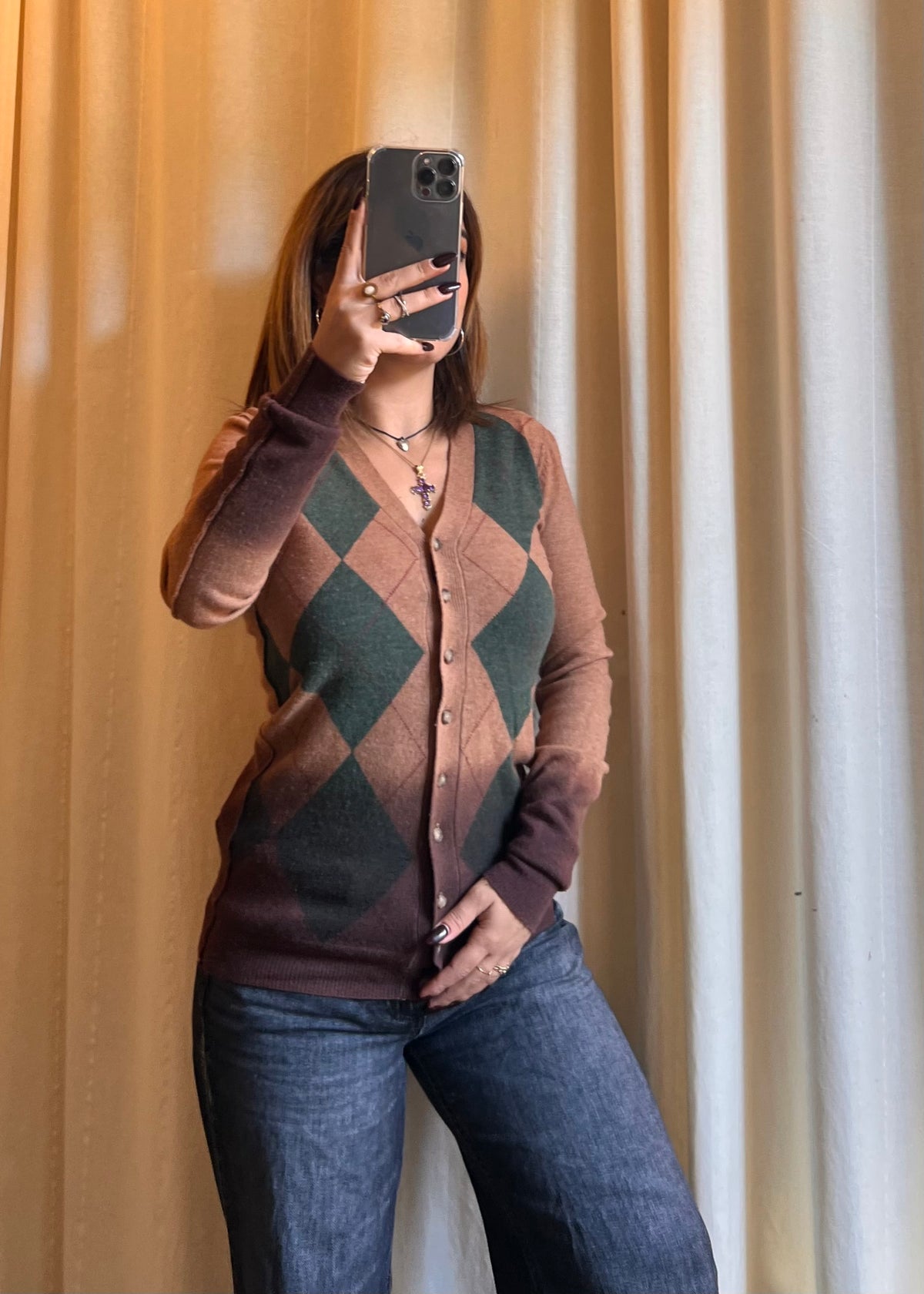 Cardigan D&G Dolce & Gabbana Vintage | Sfumato e Motivo a Rombi (Argyle)