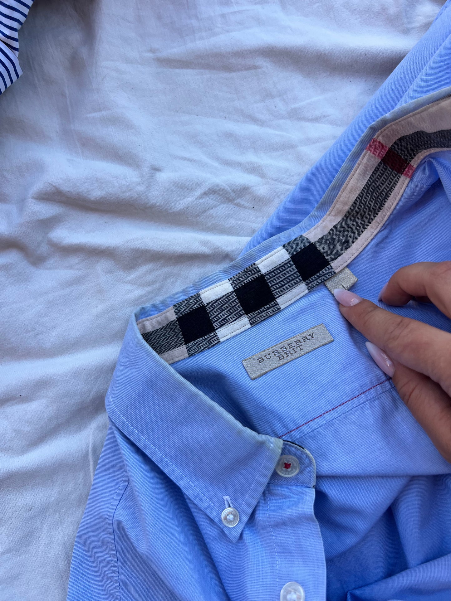 Camicia Azzurra Burberry Brit con Dettagli Check