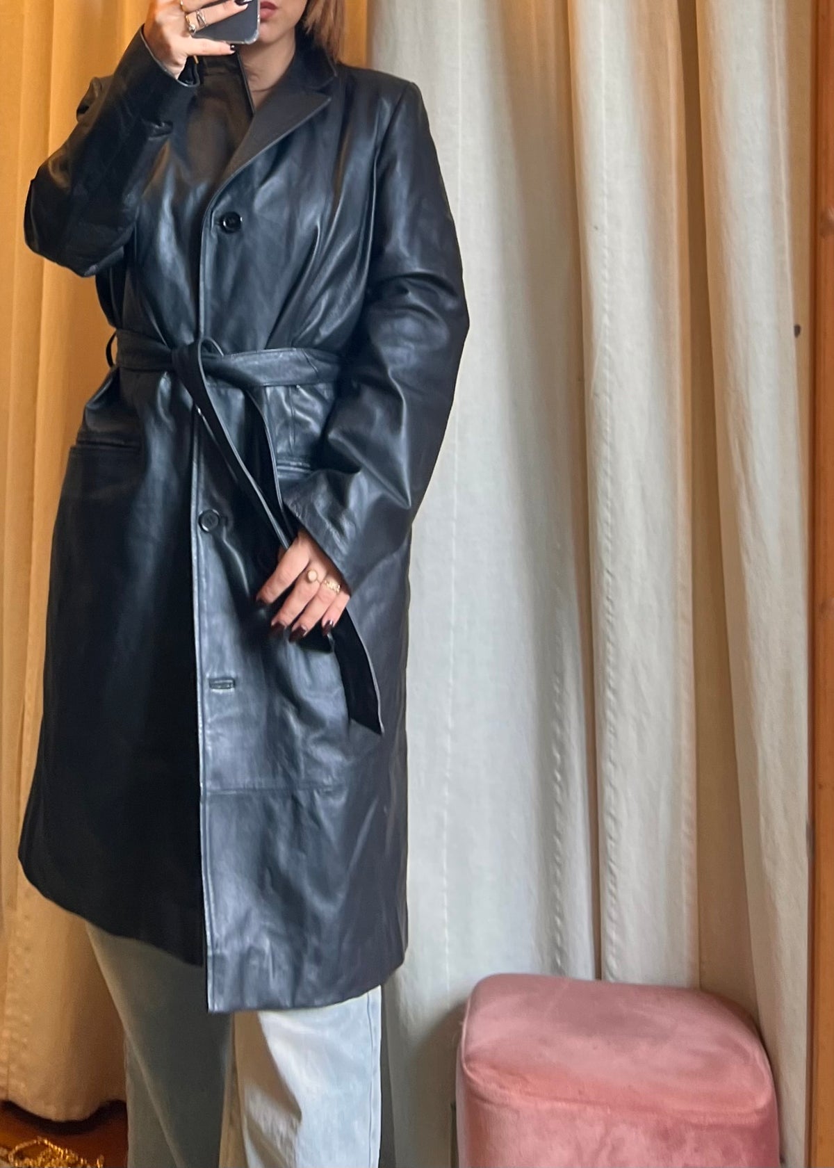 Trench in Vera Pelle Nera Conbipel – Style Vintage Y2K / 90s