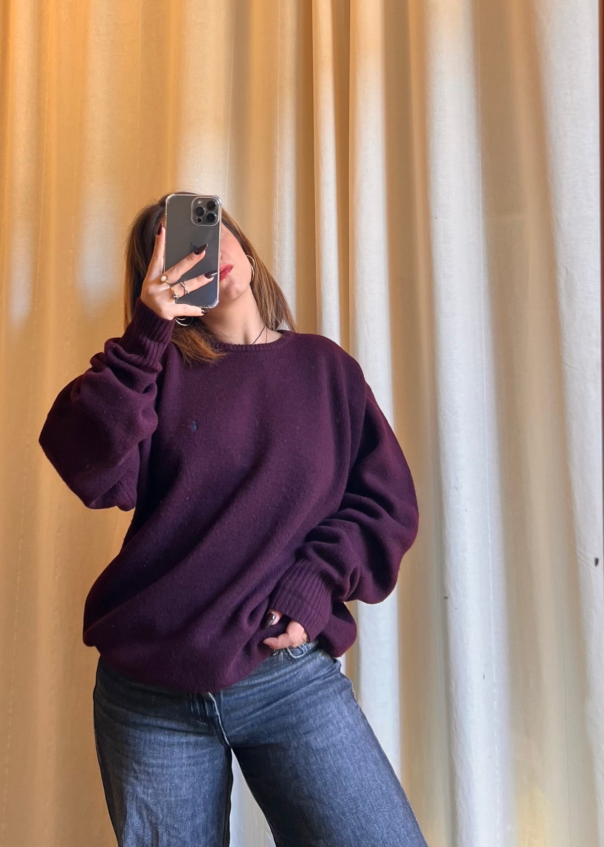 Maglione Ralph Lauren con Scollo a V in Lana d'Agnello (100% Lambswool) – Borgogna