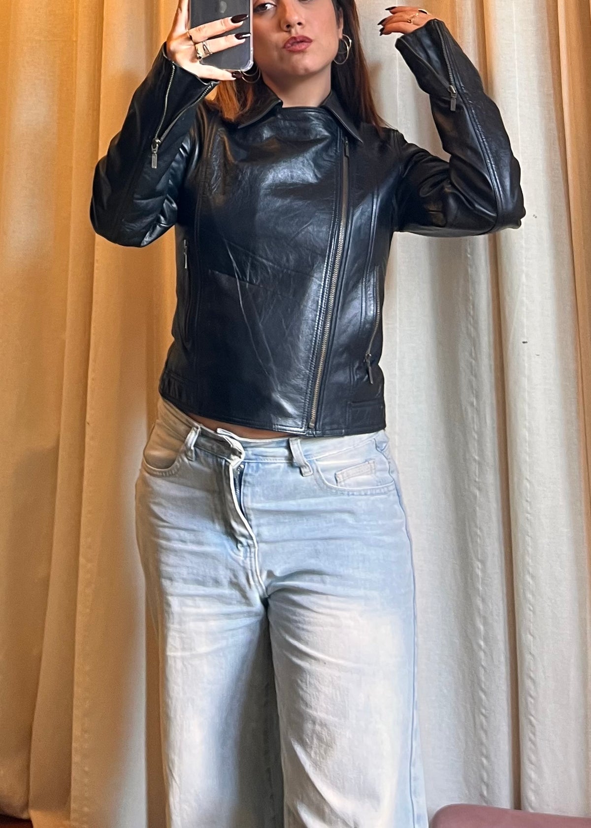 Giacca / Biker in Vera Pelle Nera – Taglia S (Donna)