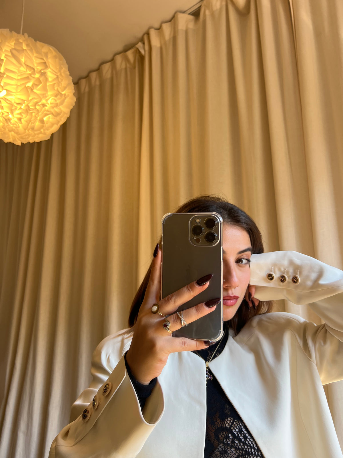 Blazer Vintage Valentino Miss V – Bianco Panna con Bottoni gioiello