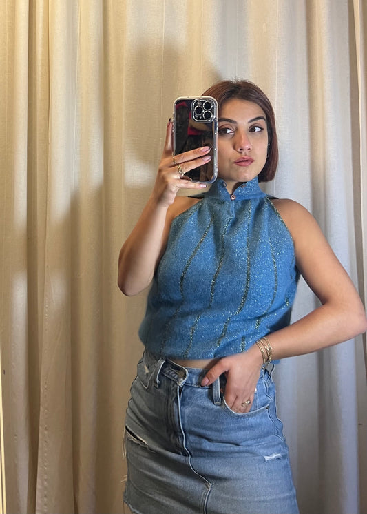 Maglione smanicato in angora