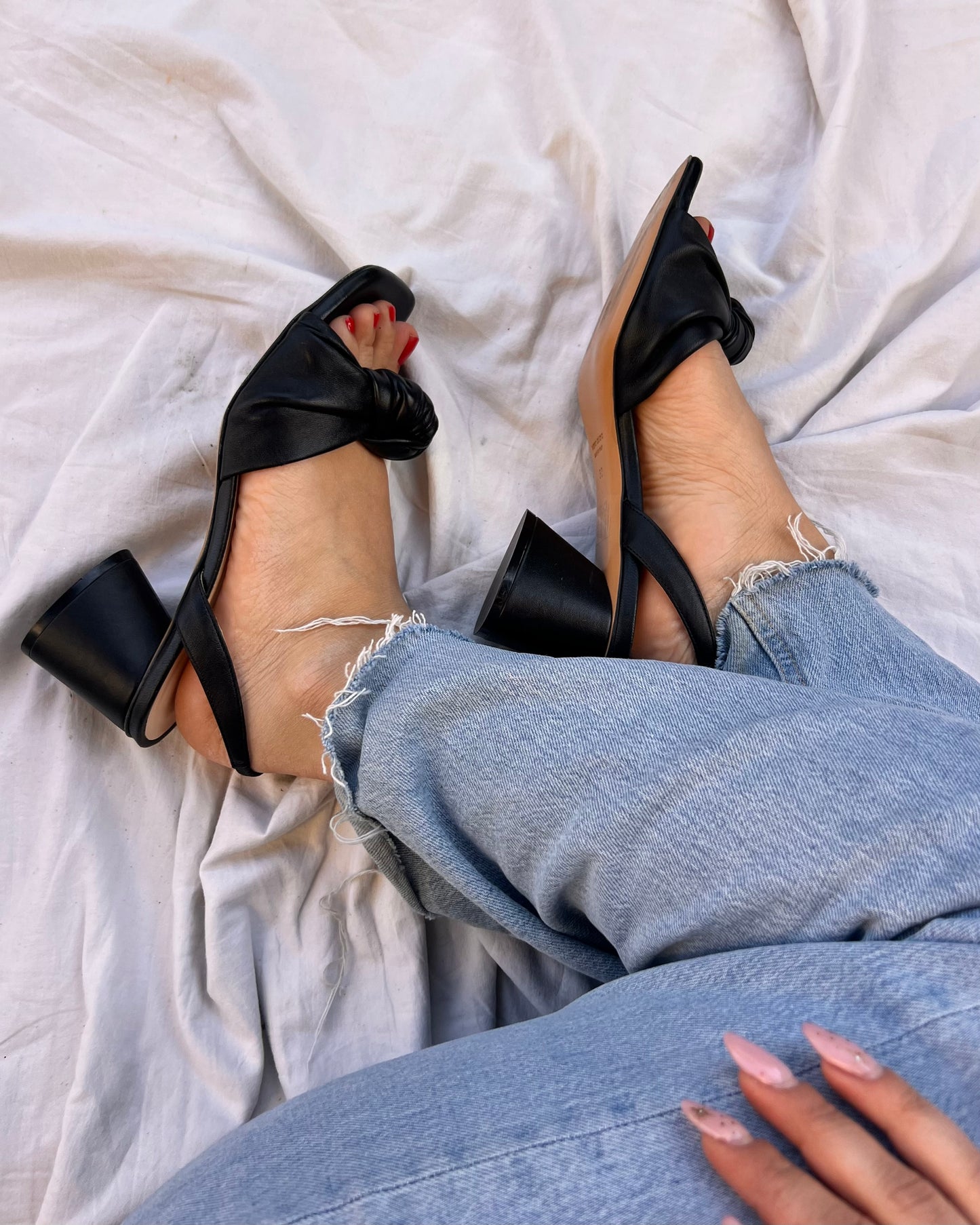 Sandali Neri con Tacco Medio in Pelle – Made in Italy (Taglia 38)