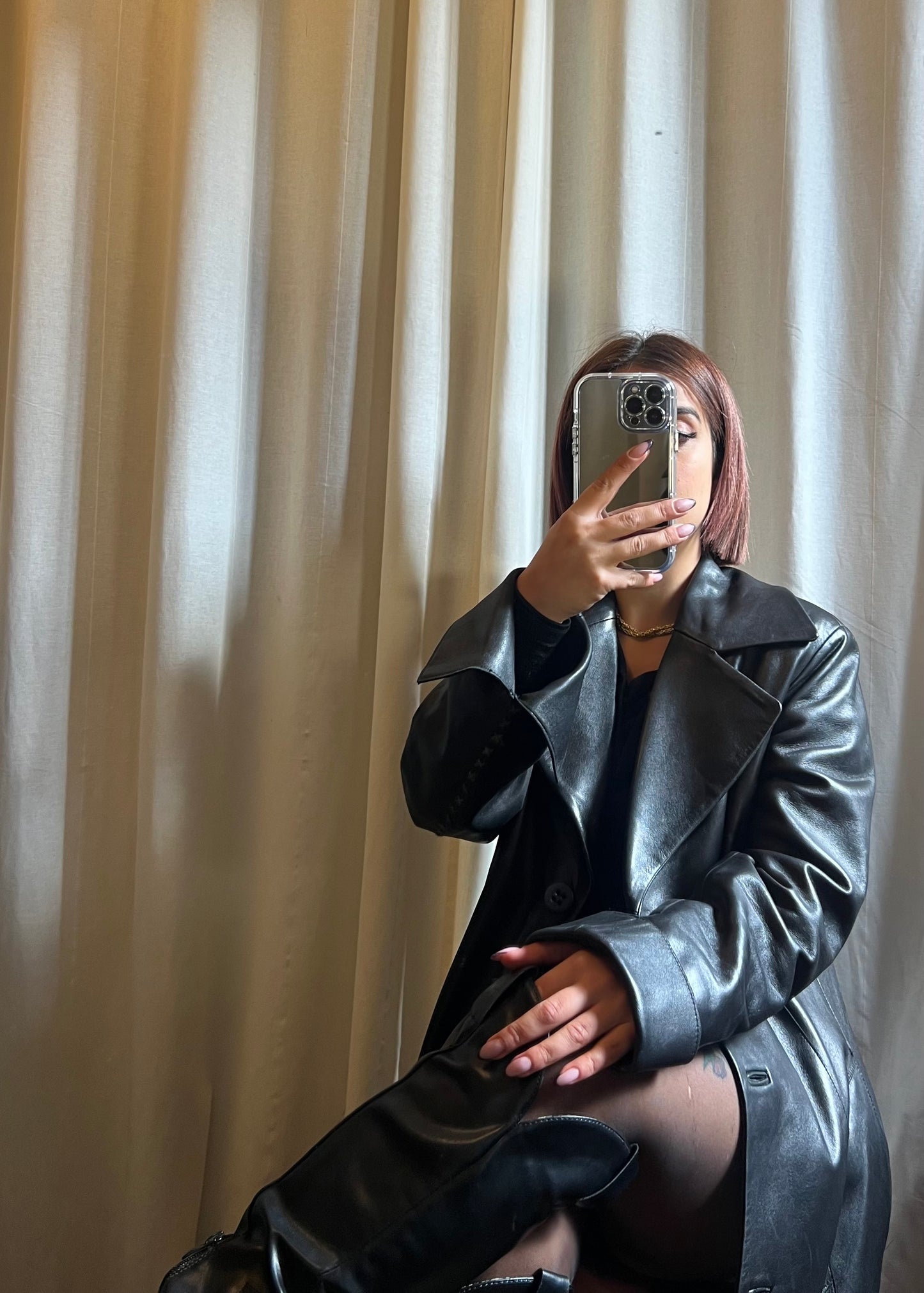 Giacca lunga in pelle