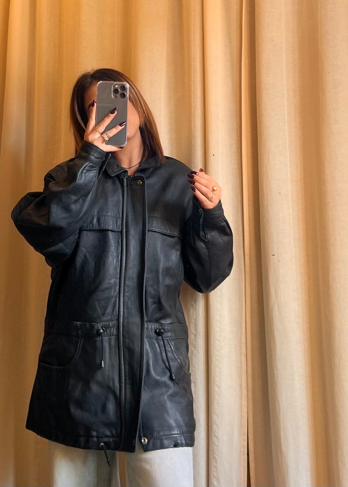 Giacca inPelle Nera Vintage Oversize -