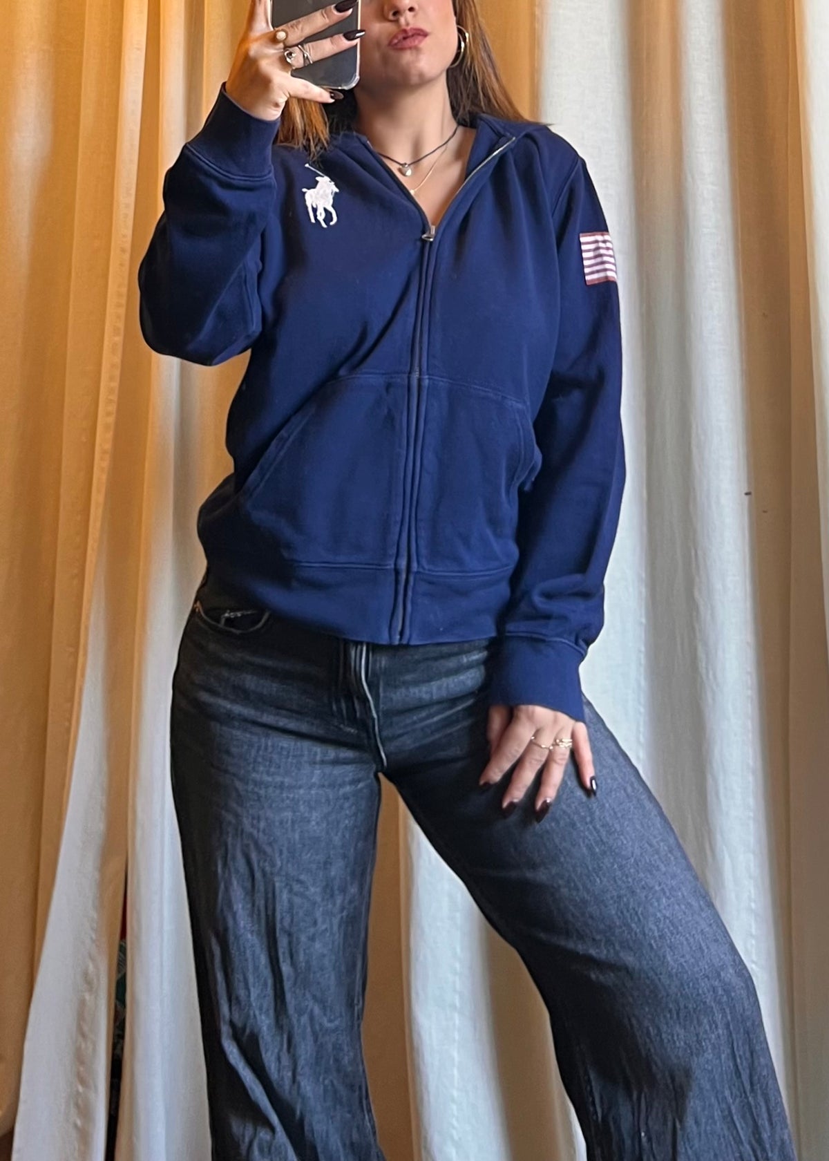 Felpa con Cappuccio Polo Ralph Lauren Blu Navy con Zip e Grafiche
