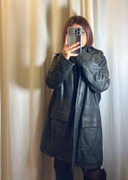 Giacca in pelle verde bottiglia