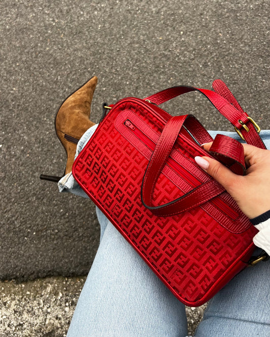 FENDI – Tracolla Vintage Camera Bag in Tessuto Zucca Rosso