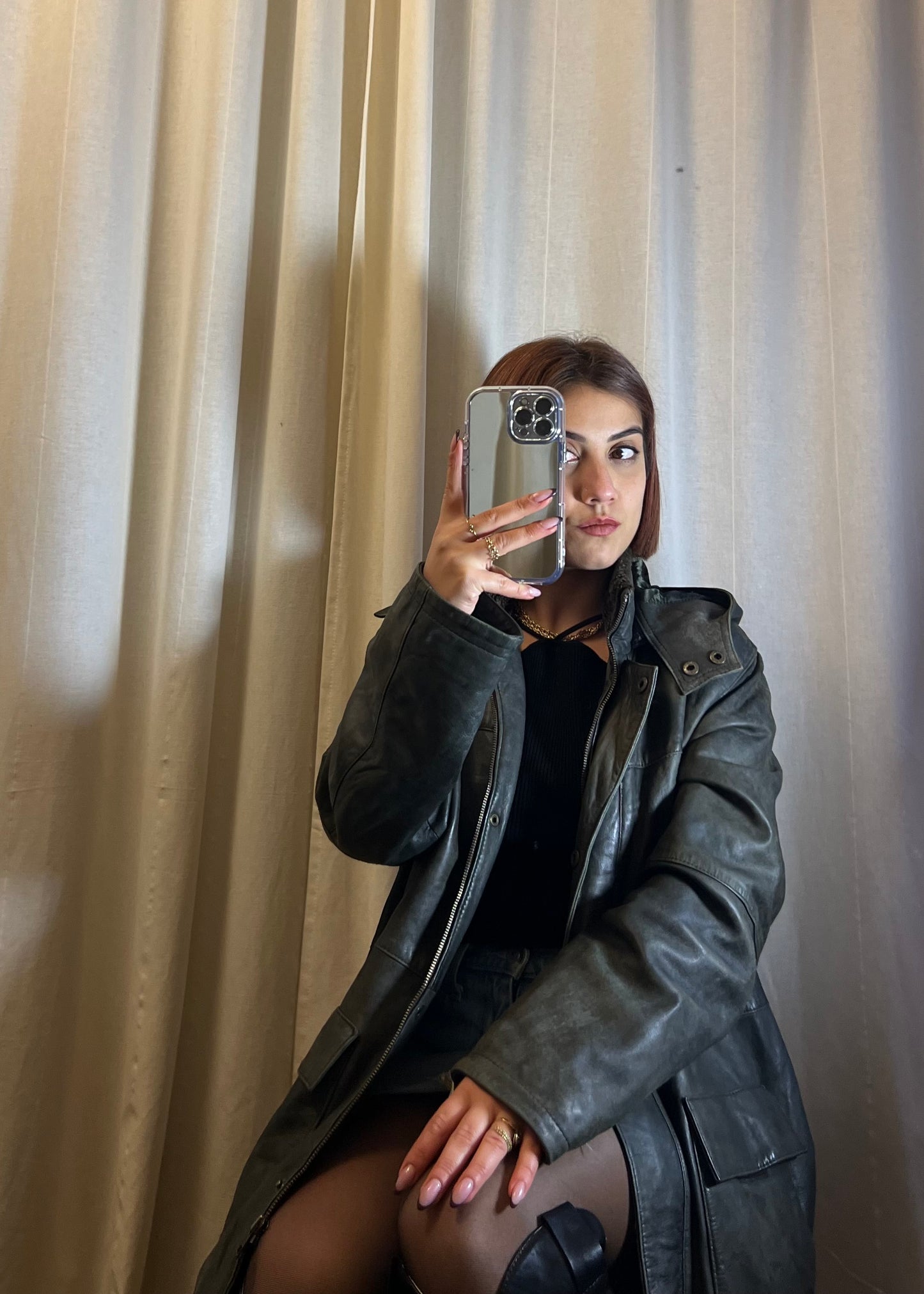 Giacca in pelle verde bottiglia