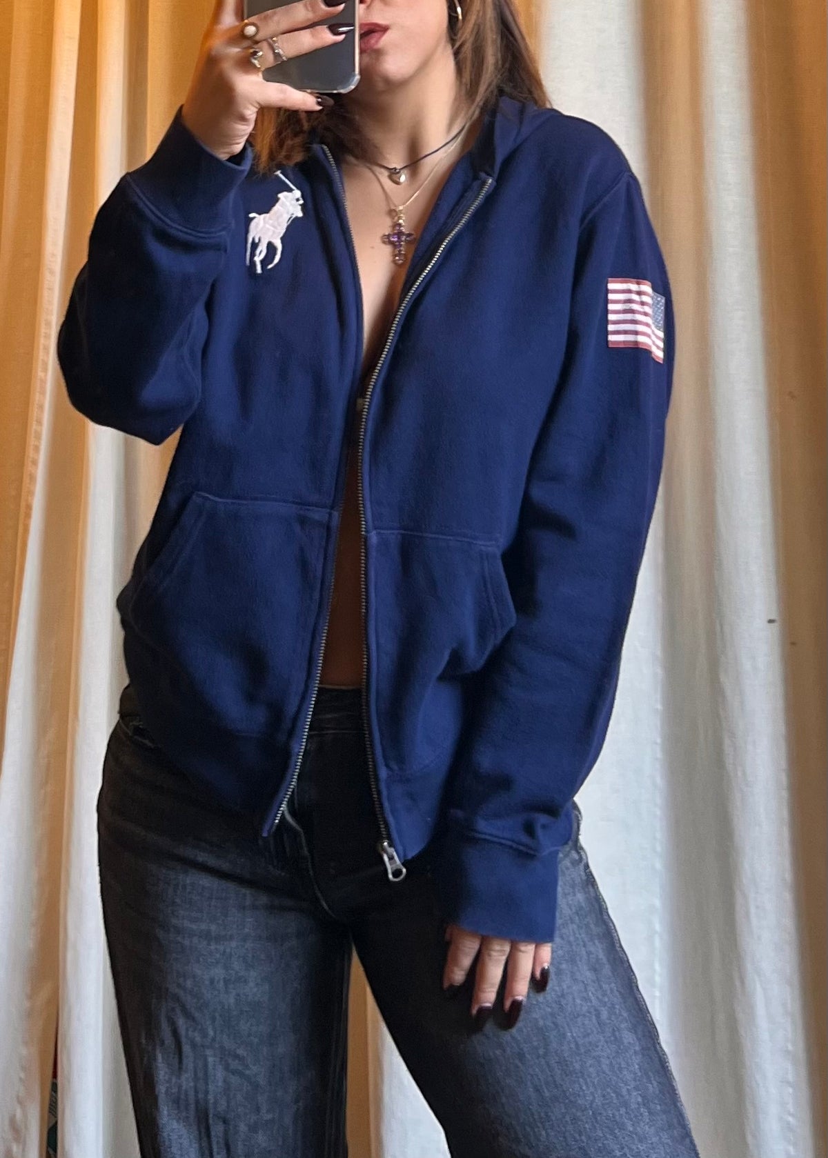 Felpa con Cappuccio Polo Ralph Lauren Blu Navy con Zip e Grafiche