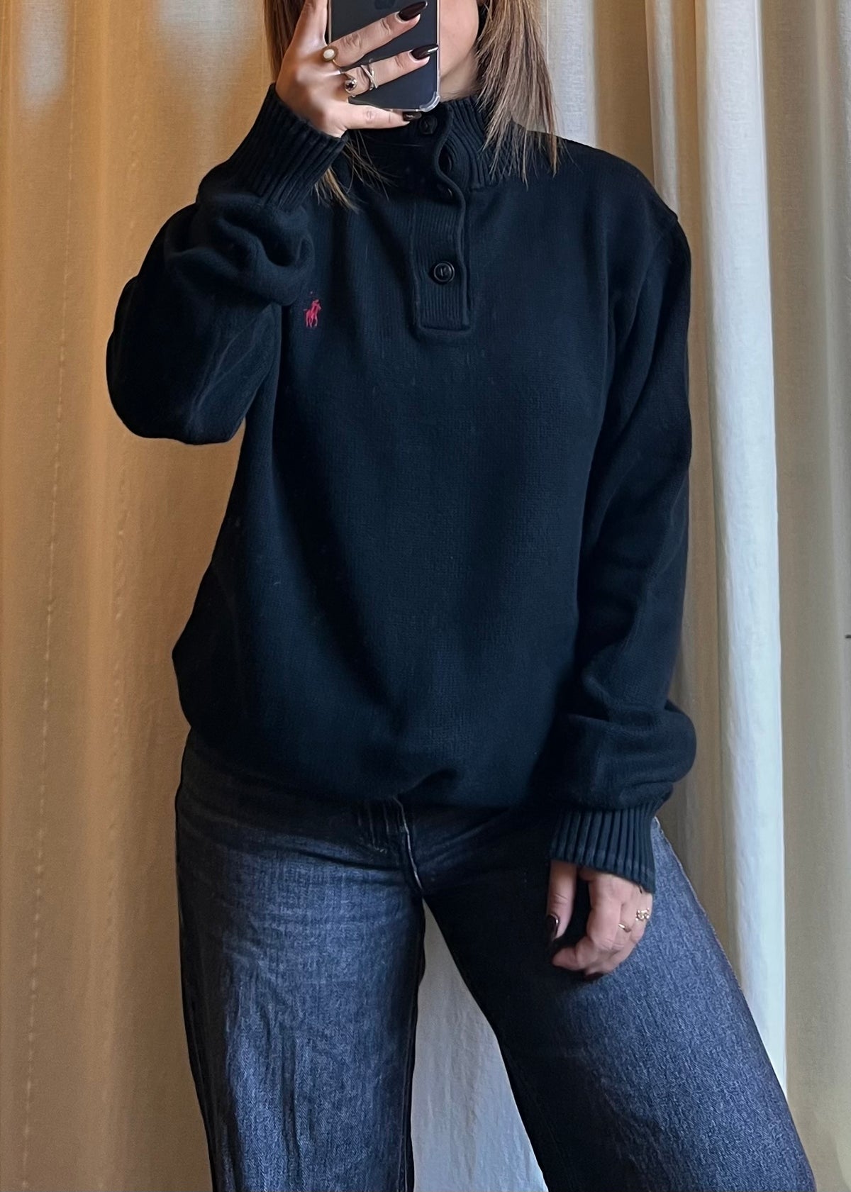 Maglione Polo Ralph Lauren con Collo Alto a Bottoni – Nero