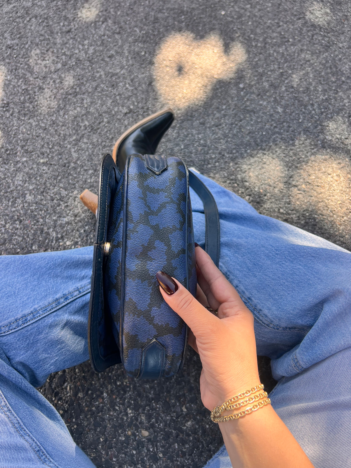 Borsa a Tracolla Vintage Yves Saint Laurent – Pattern Giraffa Blu e Nero