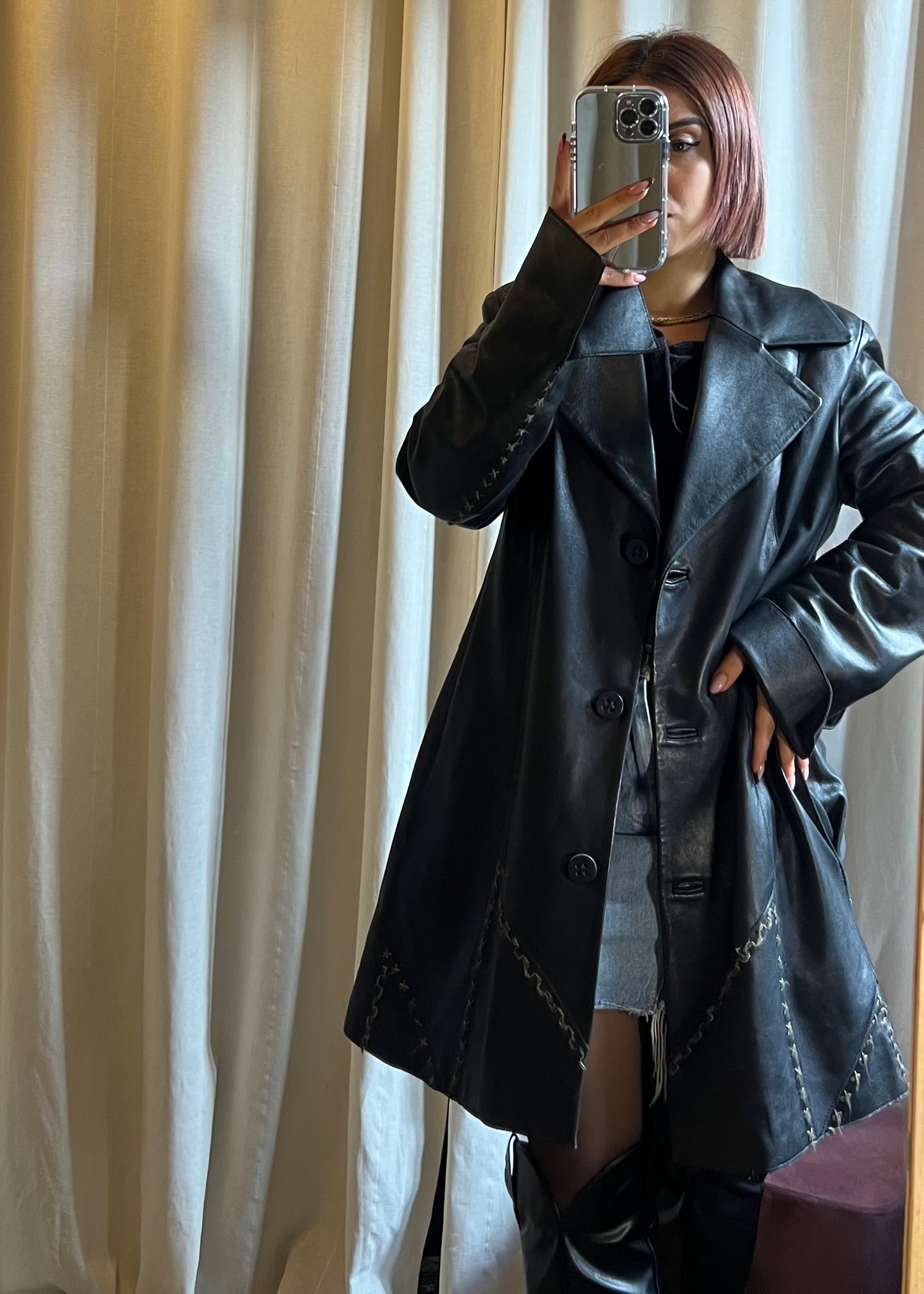 Giacca lunga in pelle