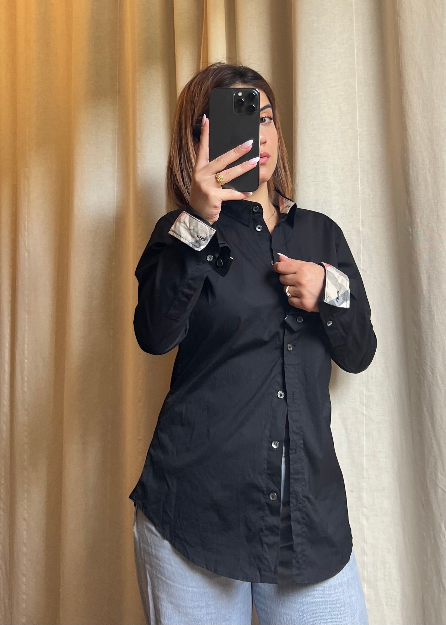 Camicia Donna Burberry Brit – Nera con Dettagli Check
