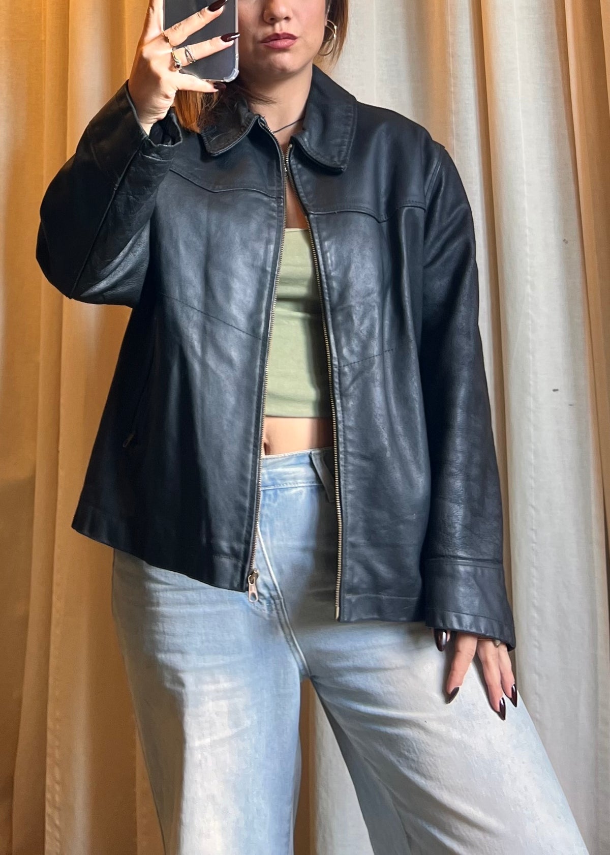 Giacca Vintage in Vera Pelle Nera - Made in Italy