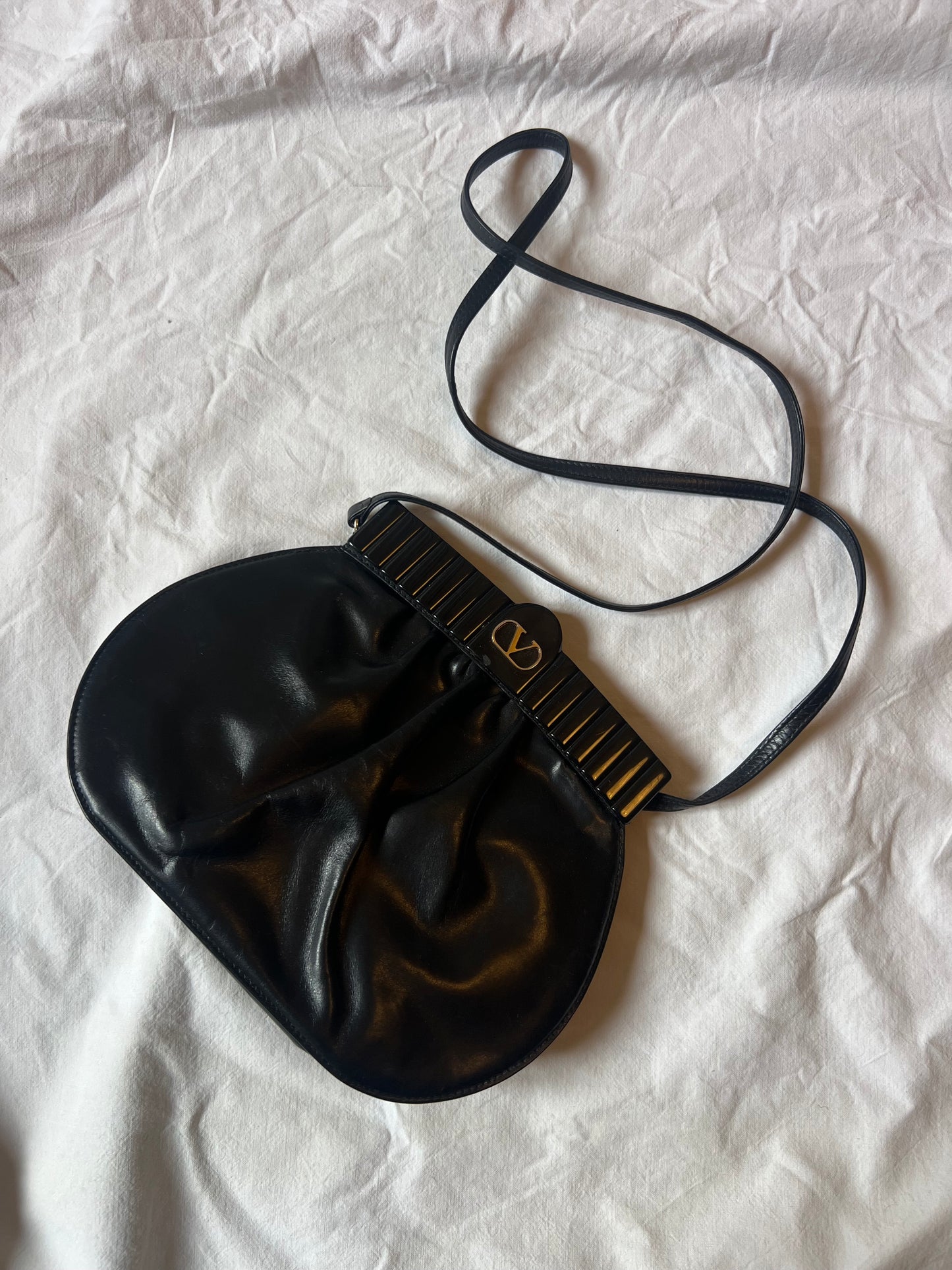 Valentino Garavani – Borsa Vintage a clutch/ Tracolla in Pelle Plissé