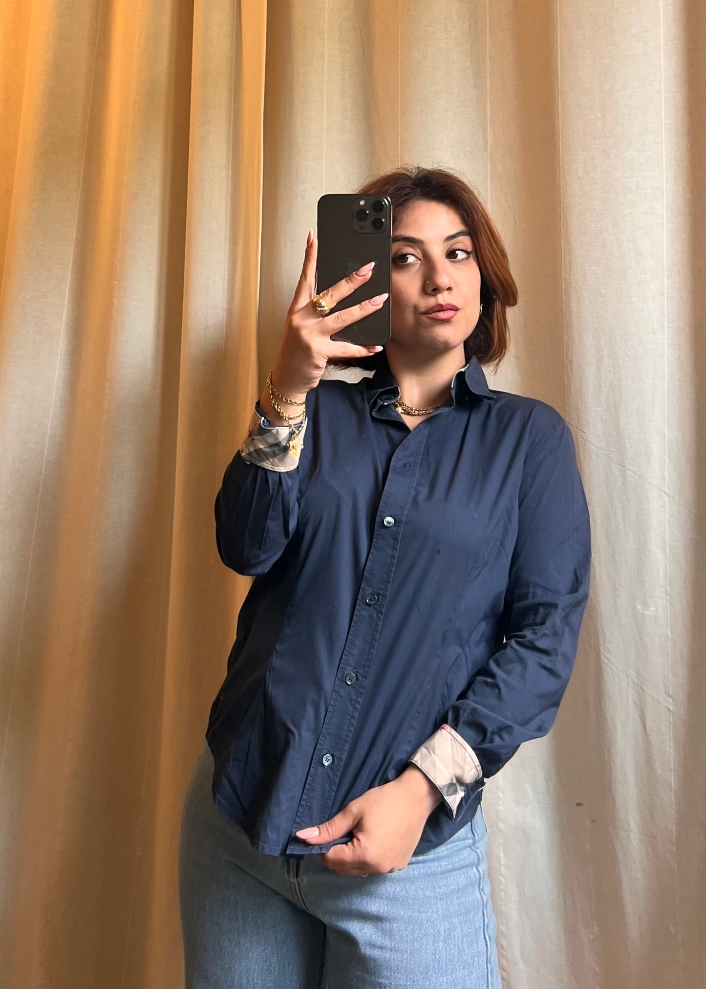 Camicia Burberry London - Blu Navy con Dettagli Nova Check