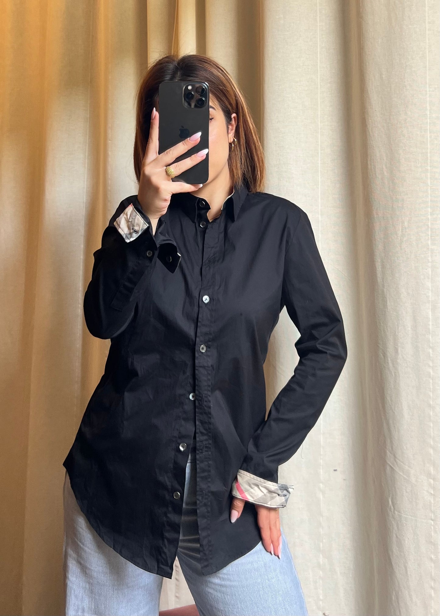 Camicia Donna Burberry Brit – Nera con Dettagli Check