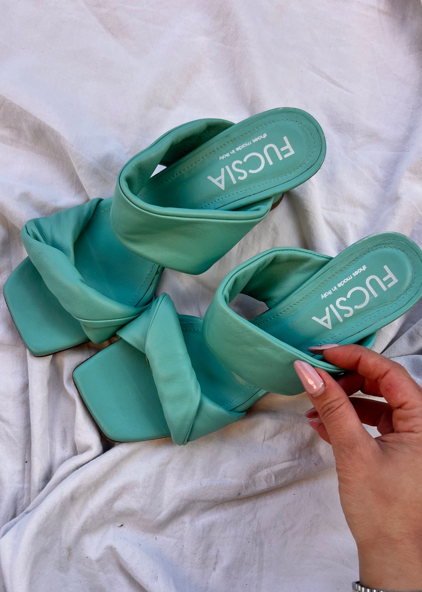 Sandali Mules FUCSIA in Pelle Turchese/Acqua – Made in Italy