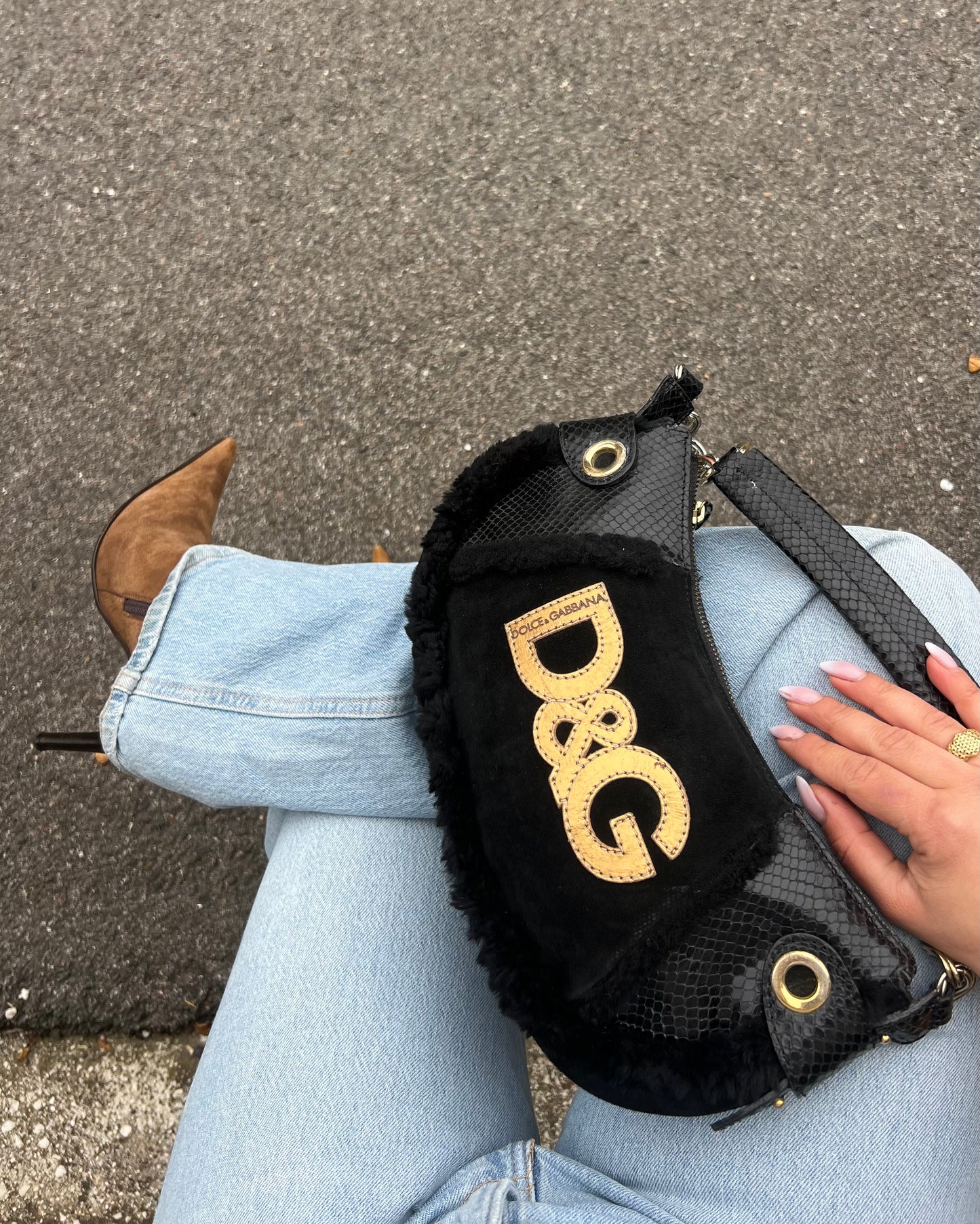 Borsa a spalla D&G Dolce & Gabbana Vintage - Mix Texture & Shearling