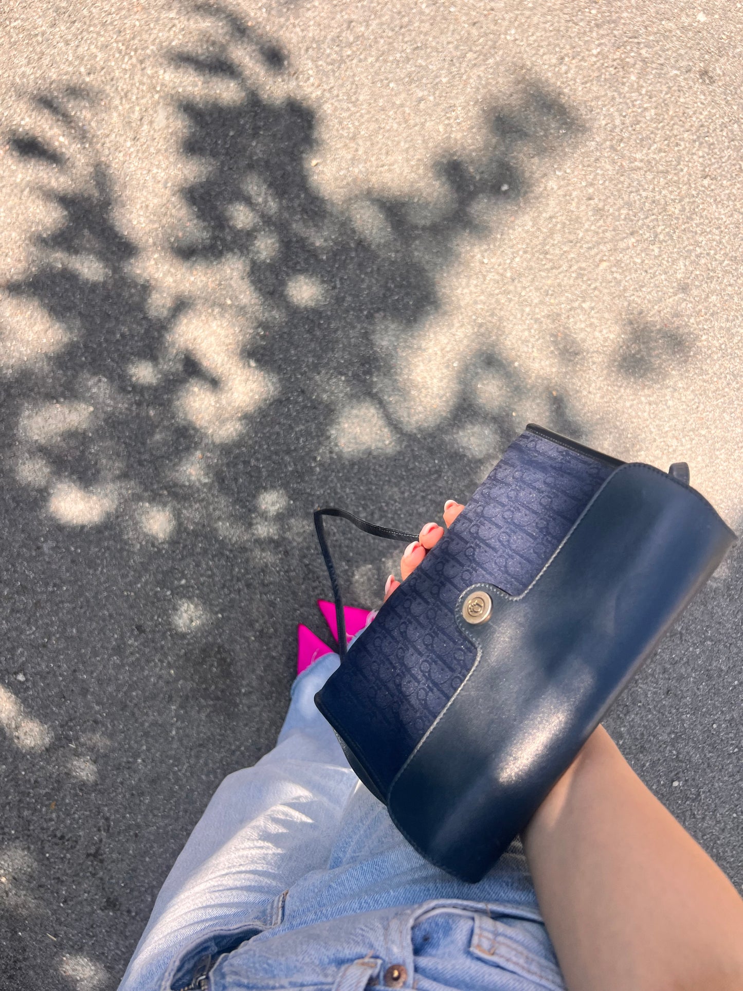 Splendida Borsa Vintage Christian Dior "Oblique" – Navy & Leather