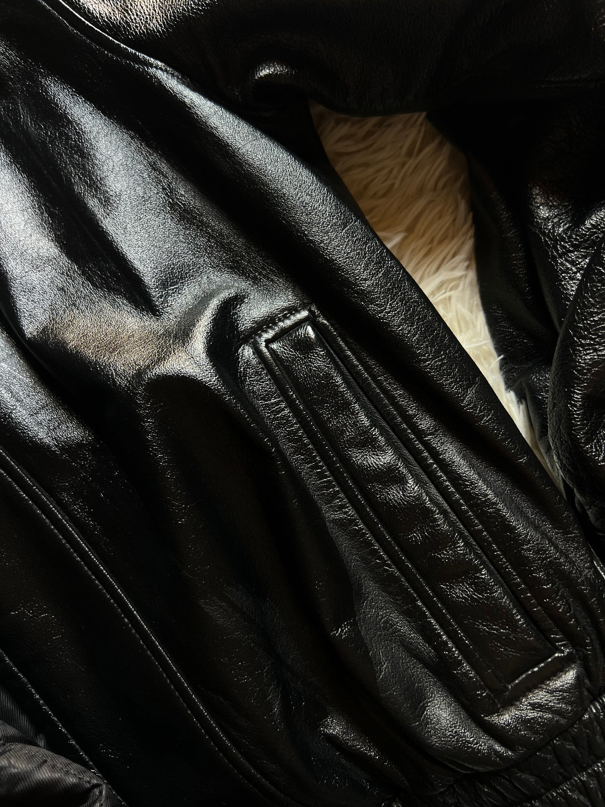 Giacca Bomber in Vera Pelle Nera London Fog - Stile Vintage Oversize
